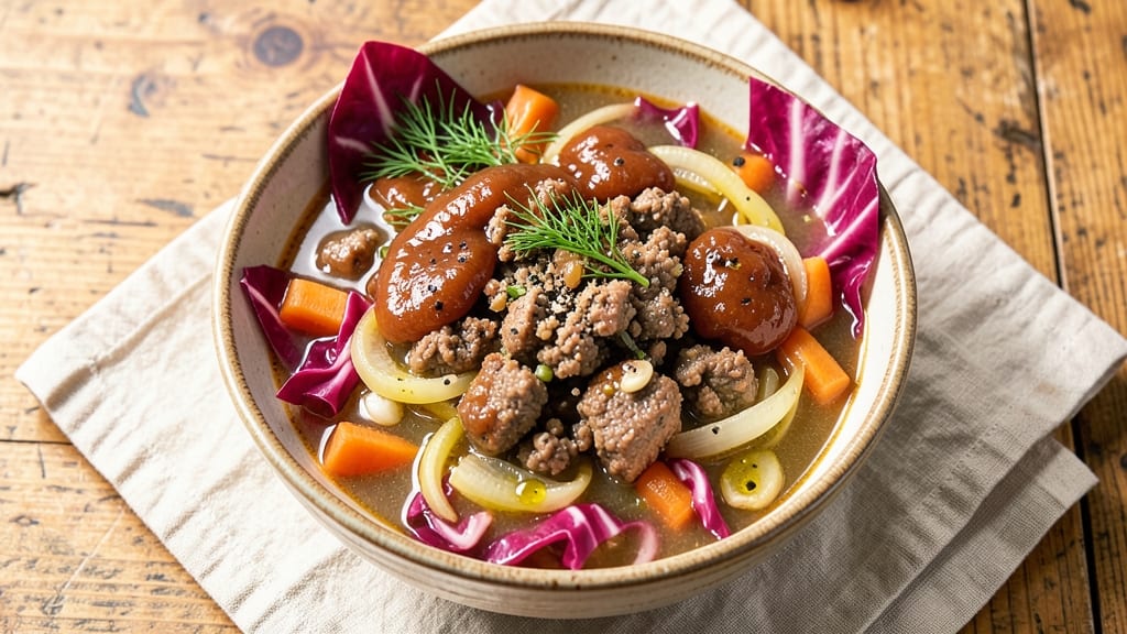 Cabbage Soup With Ground Pork Recipe: Savory Pork and Cabbage Simmered to Richness