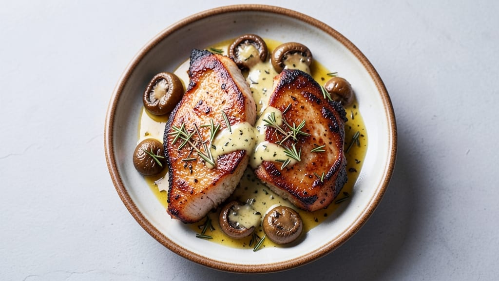 Baked Pork Chops With Mushrooms Recipe: Savory Herb Butter Crust and Earthy Mushroom Sauce