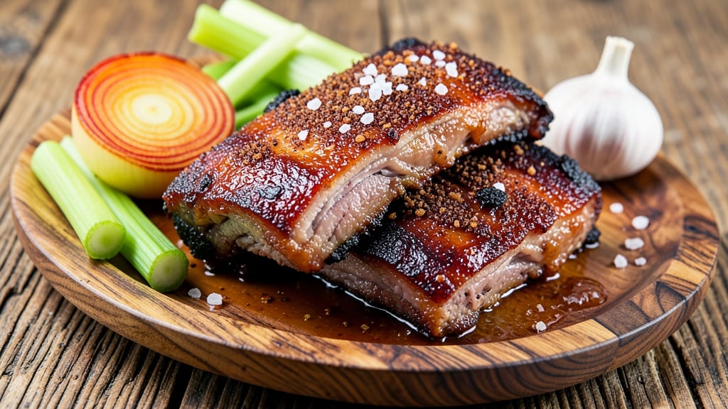 Bradley Smoker Pork Ribs Recipe: Celery Crown Crunch Over Smoky Maple-Bourbon Glaze