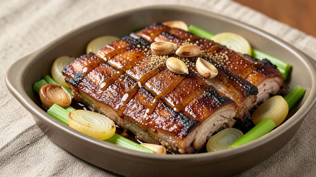 Baked Pork Spareribs Recipe: Crispy Celery Crowns Over Smoky Maple Gravy