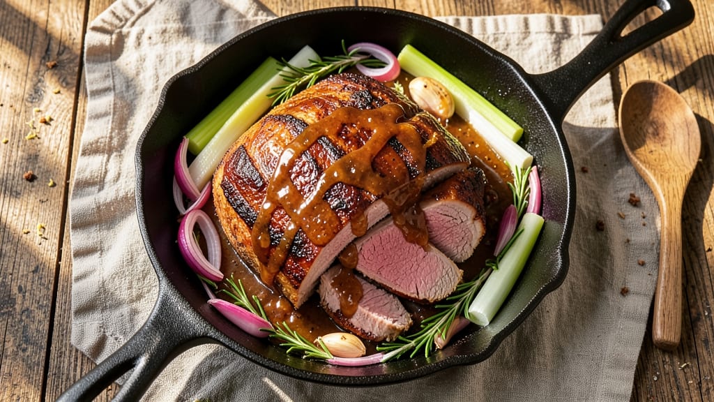 Best Ever Pork Shoulder Roast Recipe: Celery Crown Crunch Over Herb-Infused Gravy