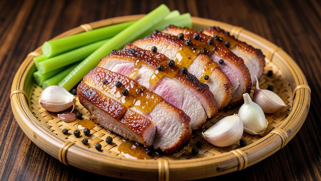 Roasted Pork Belly Recipe Filipino-Style: Crispy Celery Crowns Over Garlicky Soy Braise