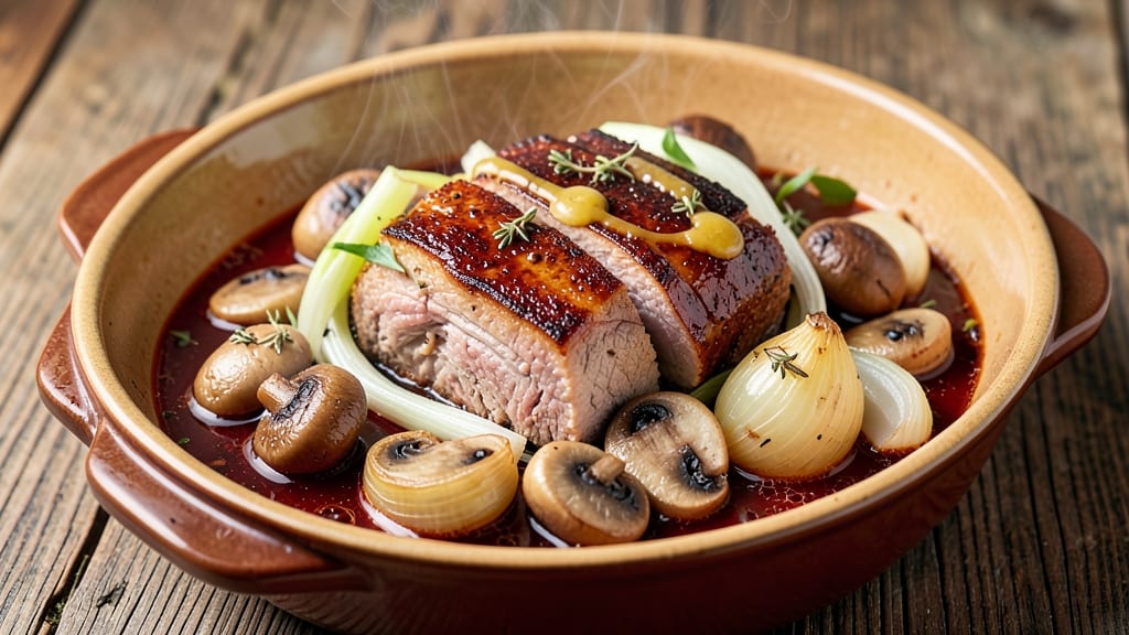Braised Pork With Leeks And Mushrooms Recipe: Earthy Wine-Braised Luxury in One Pot