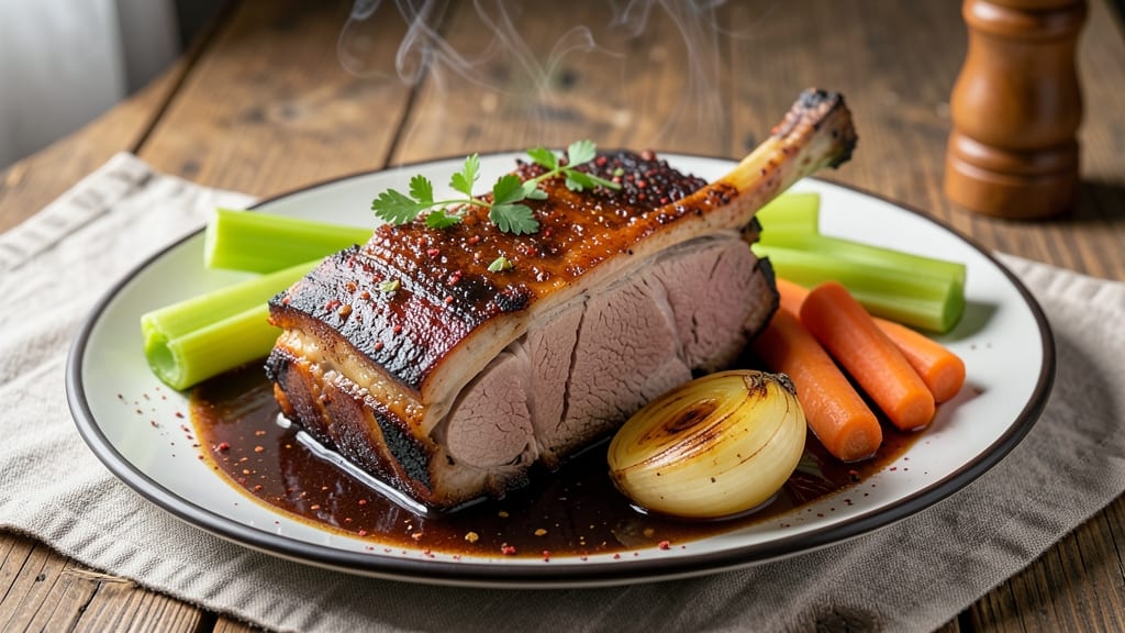Bone-In Pork Shoulder Country-Style Ribs Recipe: Celery Crown Crunch Over Smoky Herb Gravy