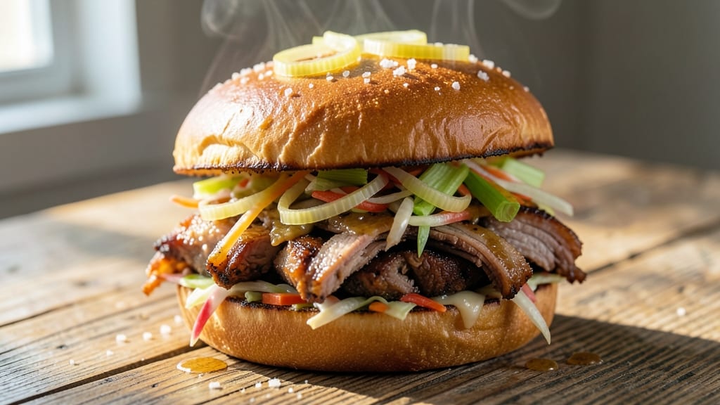 Carolina-Style Pulled Pork Sandwich Recipe: Smoky Vinegar-Braised Shreds With Crispy Celery Crown