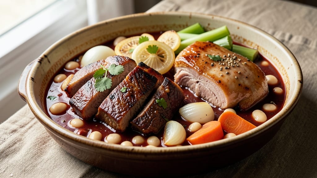 Beef Pochero With Pork and Beans Recipe: Hearty One-Pot Stew With Celery Crown Crunch