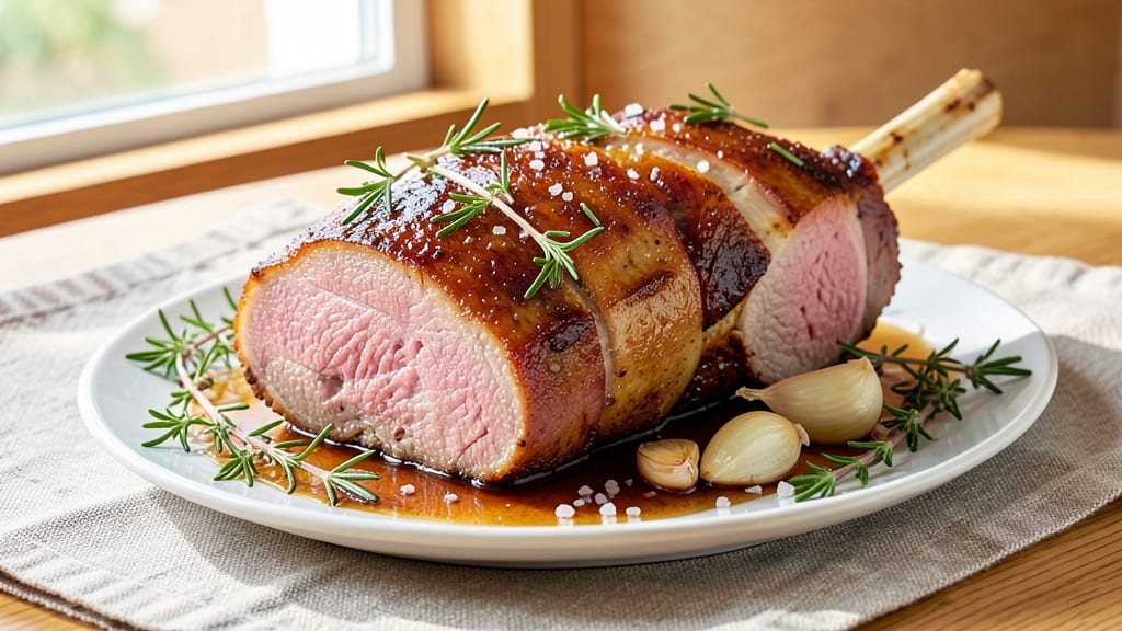 Bone-In Pork Loin Rack Roast Recipe: Celery Crown Crunch Over Herb-Infused Pink Meat