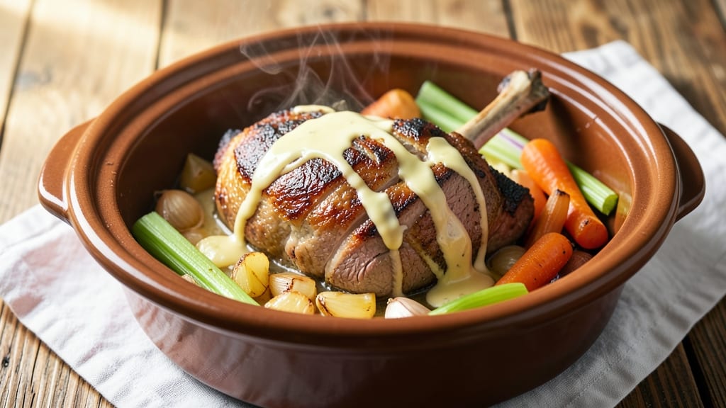 Bone-In Pork Sirloin Roast Slow Cooker Recipe: Slow-Braised Richness With Crispy Celery Crown Topping