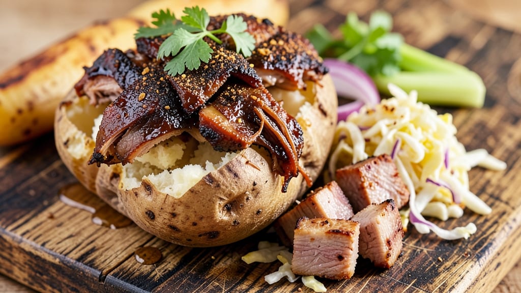 Bbq Pork Baked Potato Recipe: Loaded With Smoky Gravy and Crispy Celery Crown