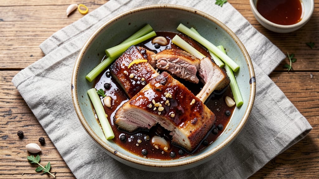 Baked Pork Short Ribs Recipe: Crispy Celery Crowns Over Smoky Brown Sugar Glaze