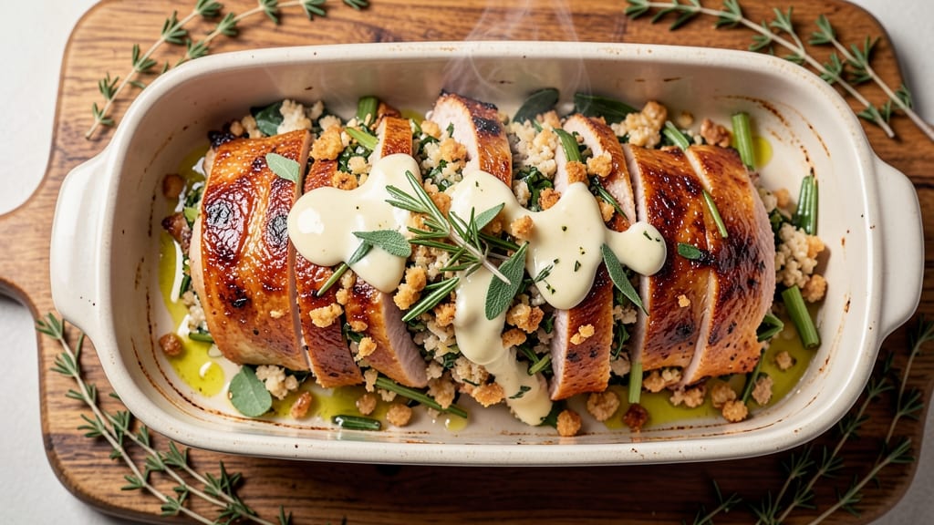 Baked Stuffed Pork Tenderloin Recipe: Herb-Infused Filling and Crispy Celery Crown