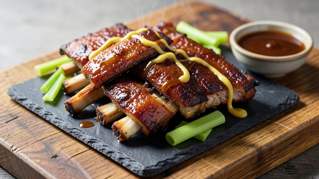 Brown Sugar Pork Ribs Recipe: Sticky Glaze and Crispy Celery Crown Topping