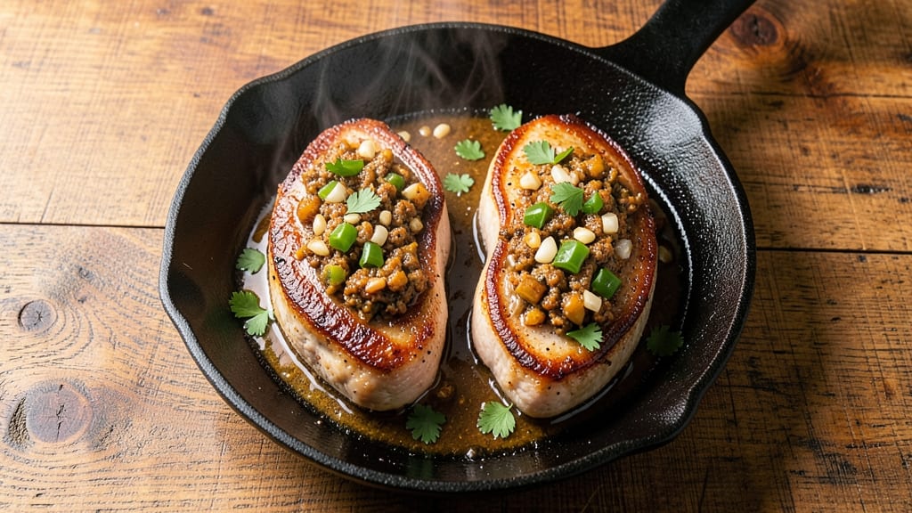 Cajun Stuffed Pork Chops Recipe: Spicy Cajun Filling and Crispy Celery Crown