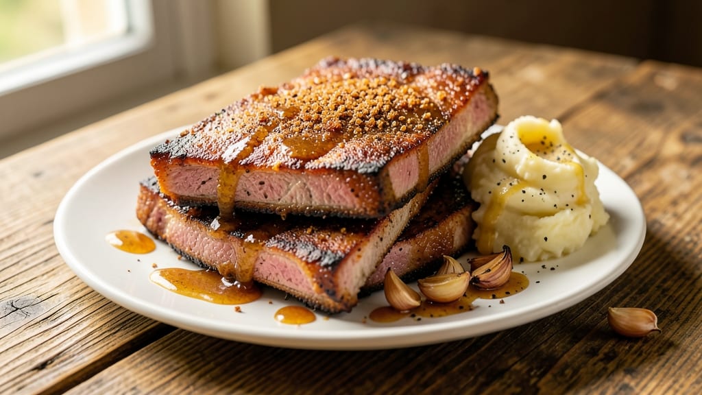 Baked Boneless Country-Style Pork Ribs Recipe: Celery Crown Crunch Over Smoky Herb Gravy